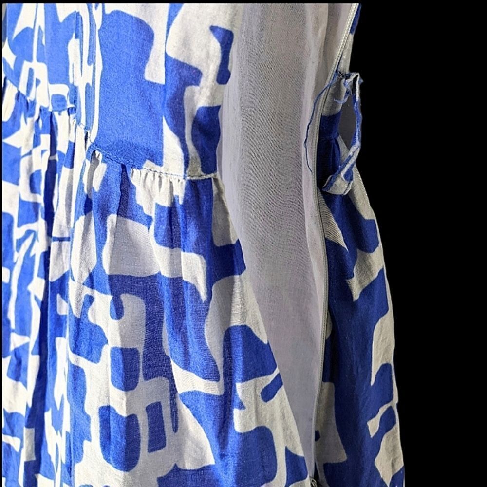 Vintage Square Neck Blue And Grey Fully Lined Cotton Sundress size 10 - Picture 7 of 9